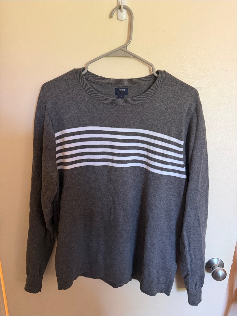J. Crew Gray White Stripe Crewneck Sweater Men’s Large